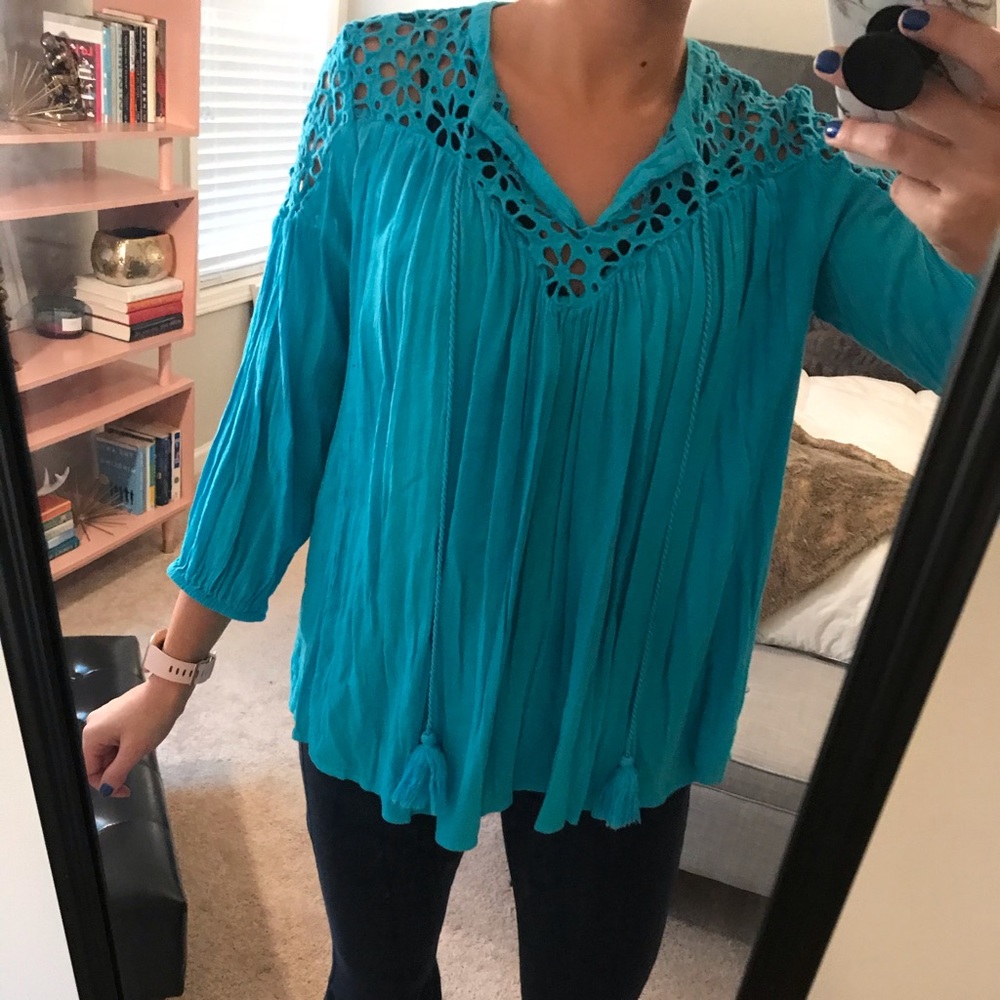 Crown and Ivy Blue Detailed Blouse